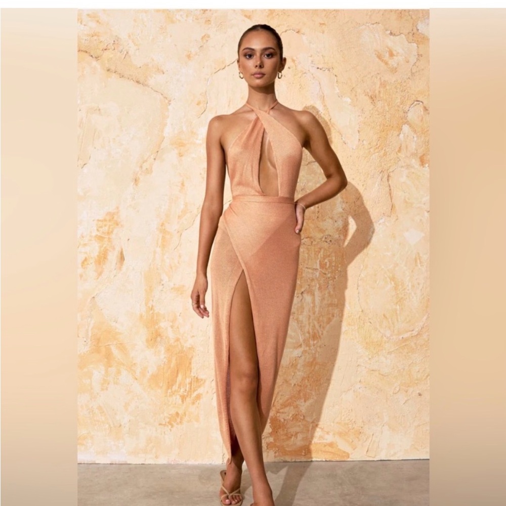 Chic Tan Halter Midi Dress